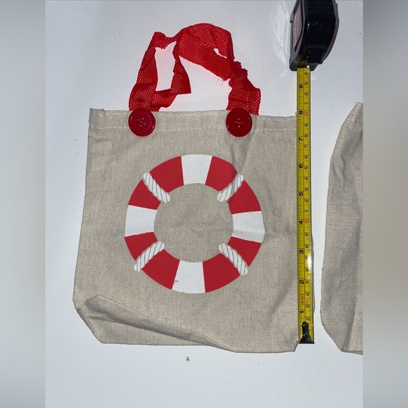 LOT of 2 Small Canvas Nautical Gift Bags  Red Life Buoy Trick Or Treat Bags - Picture 2 of 3
